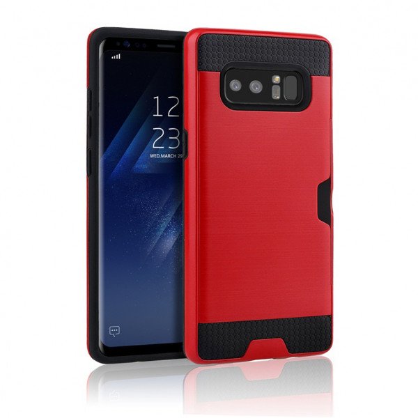 Wholesale Galaxy Note 8 Credit Card Armor Hybrid Case (Red)